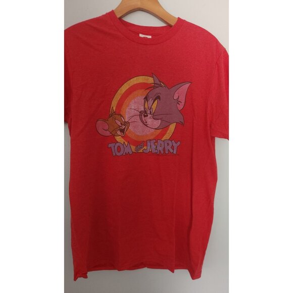 Tom and Jerry‎ T-Shirt Cartoon Graphic Print Crew Neck Mens Size Medium Red EUC - Picture 2 of 9
